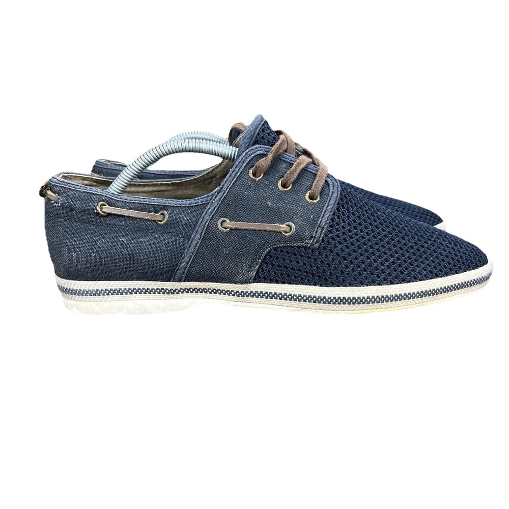 Aldo Shoes Navy Blue Mesh Canvas Shoes Mens Size 10 Brown Laces Breathable - Picture 1 of 14